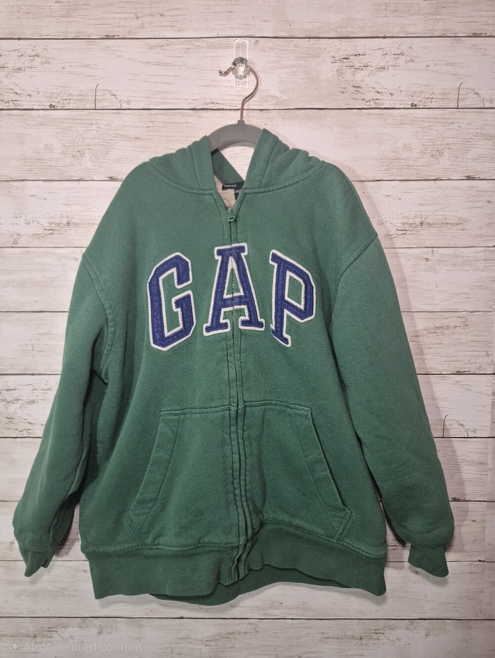 Boys Size Medium(8) GAP Green Full-Zip Sherpa Hoodie with Blue Logo